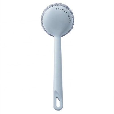 Kitchen Round Scrub Brush for Cleaning Dishes Pots Pan Sink and Bathroom with Comfortable Long Handle