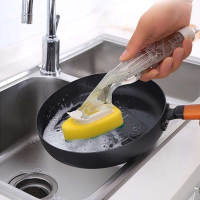 Kitchen Silicone Long Handle soap brush dispensing Heavy Duty dish cleaning Sponge brush